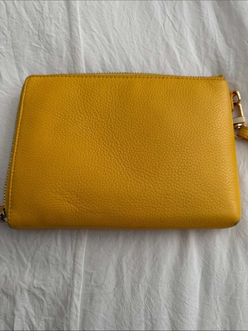 Tory Burch Bright Yellow Pebbled Leather Wristlet Clutch